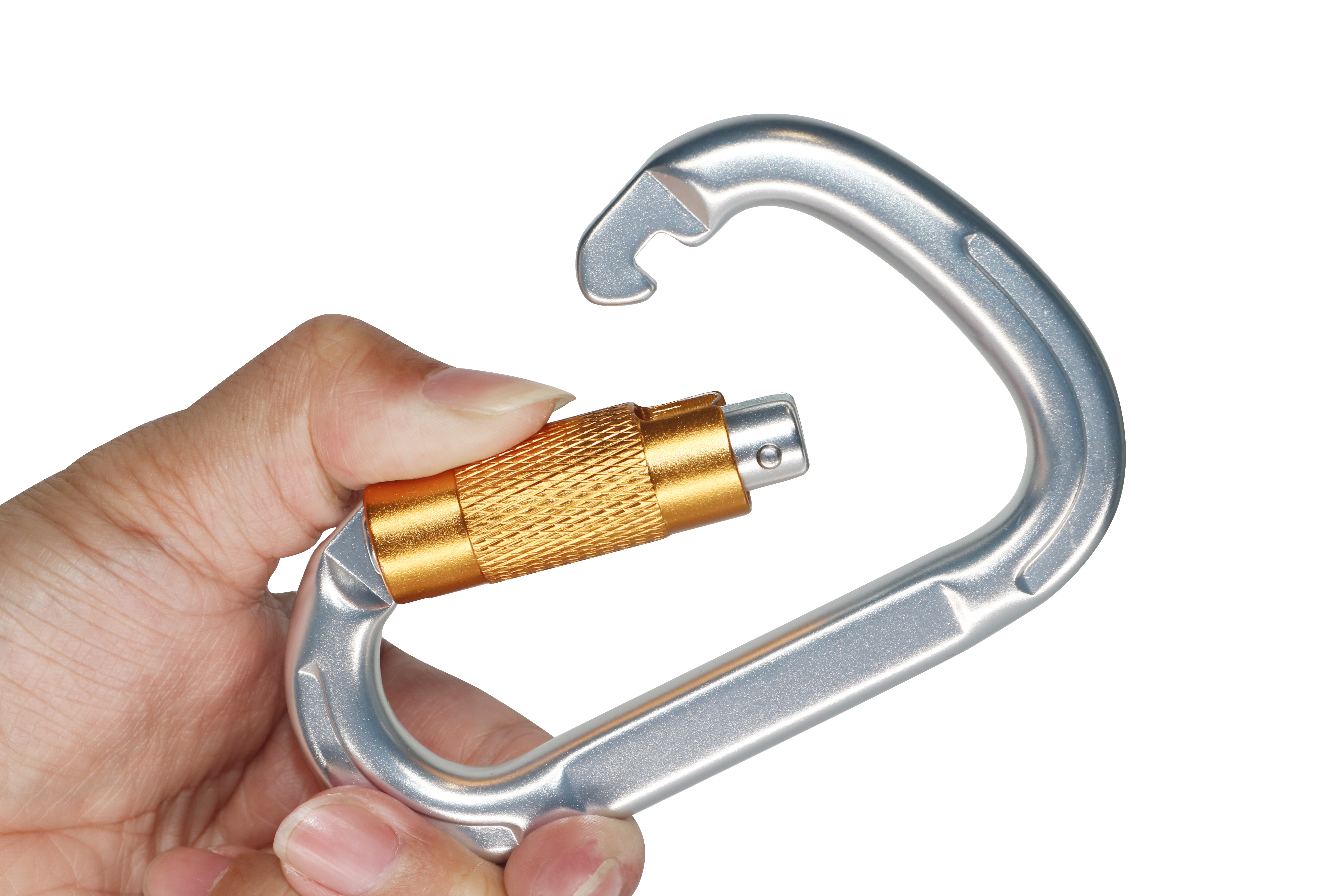 Kletterkarabiner, hochfester automatischer Hauptverschluss, D-förmiger, schnell hängender Karabiner aus Luftfahrt-Aluminiumlegierung, Brandschutz
